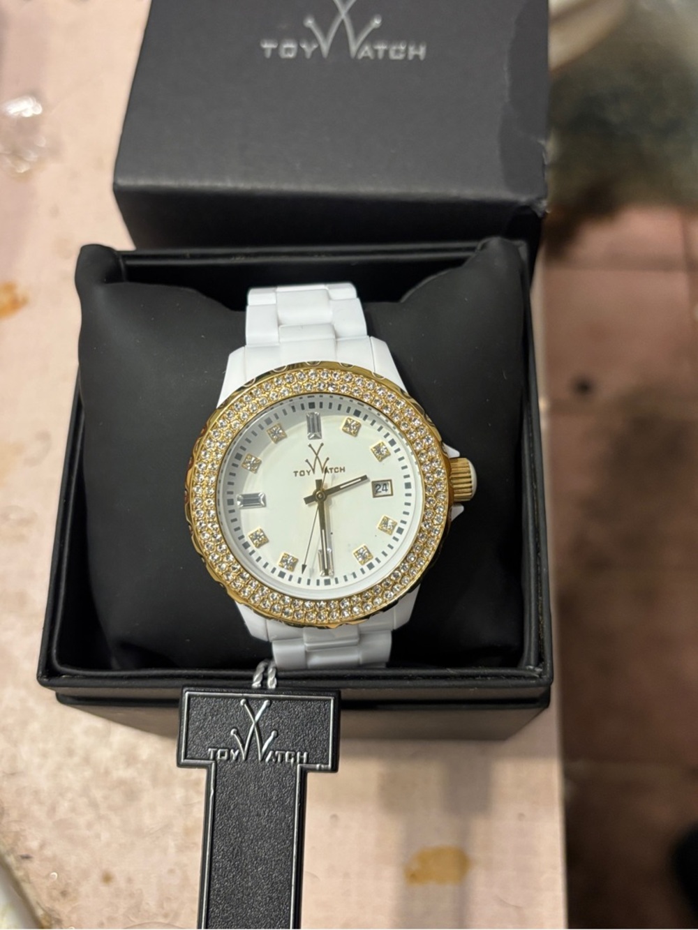 ToyWatch White and Gold Crystal Bezel Women's Bracelet Watch